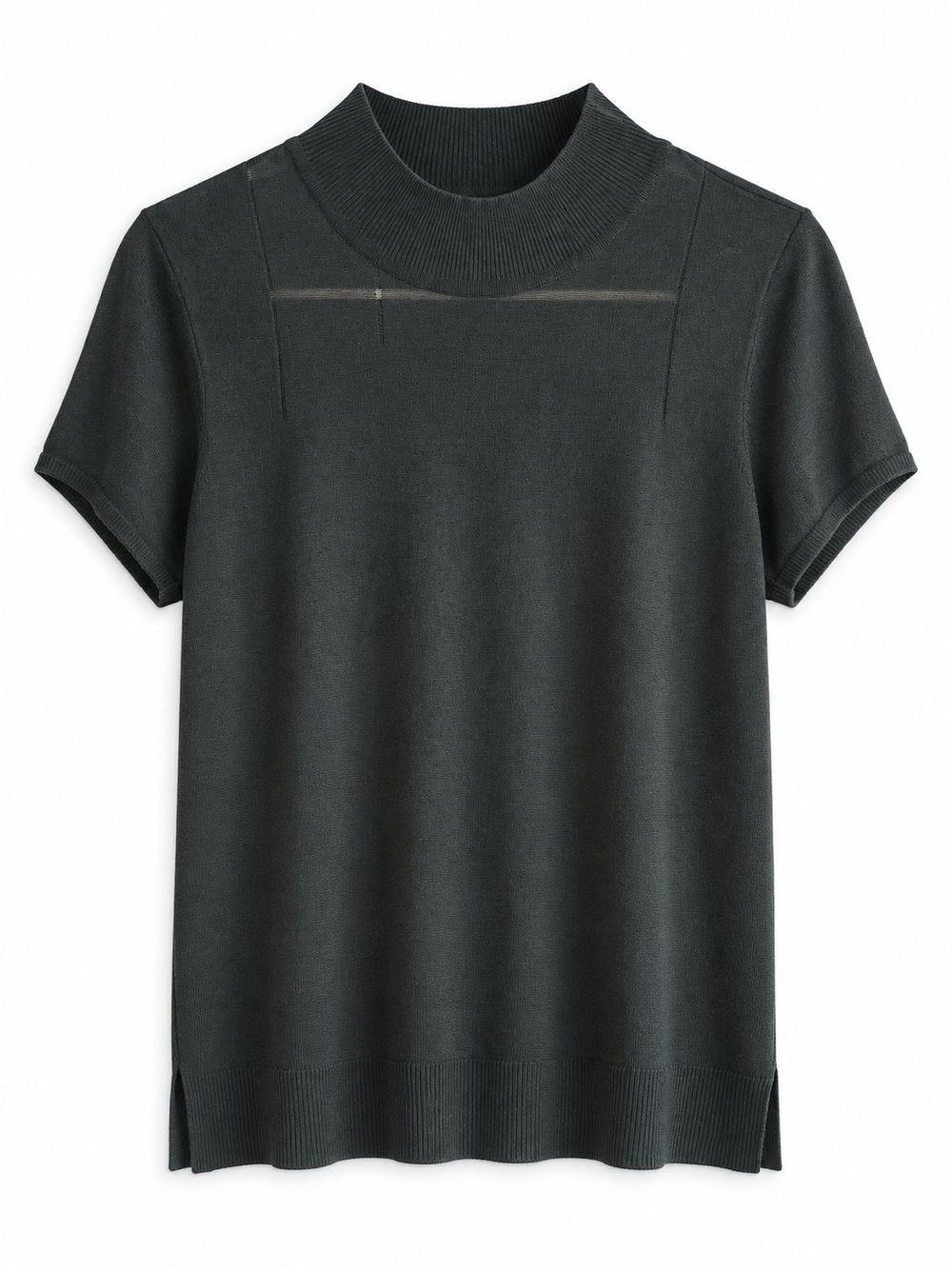 le chateau Short Sleeve Mock Neck Top in Dark Green Size XXL